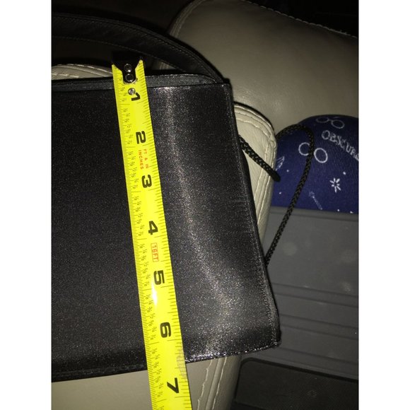 Square Satin Black Formal Purse Top Closure Hand or Shoulder Bag - Picture 3 of 7